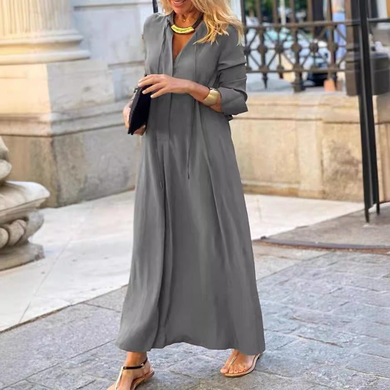 Elegant V-Neck Maxi Dress with Drawstring Design | Contemporary Modest Wear (MS121)