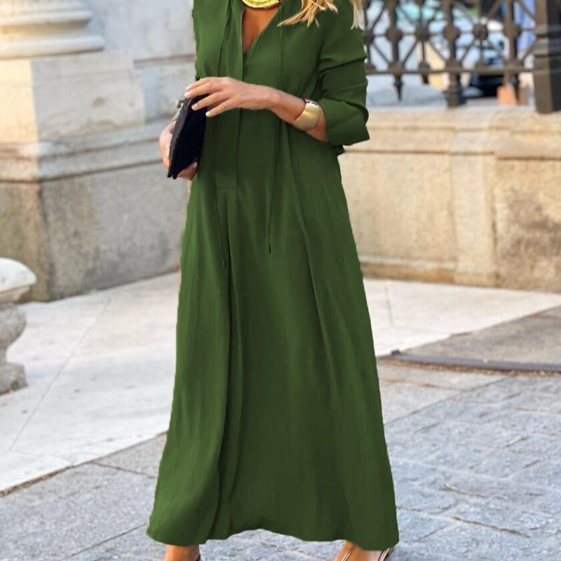 Elegant V-Neck Maxi Dress with Drawstring Design | Contemporary Modest Wear (MS121)