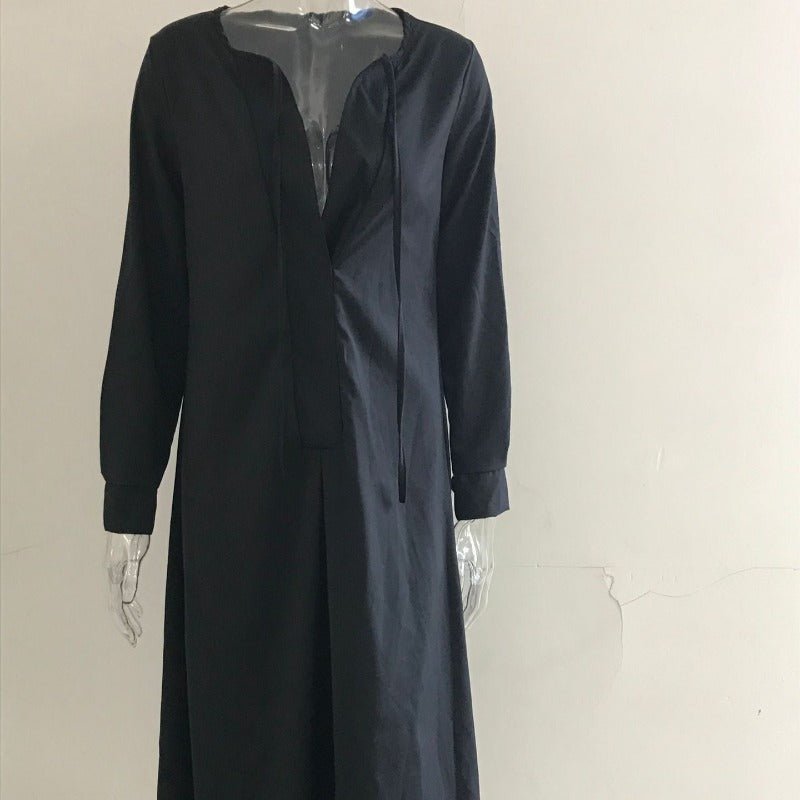 Elegant V-Neck Maxi Dress with Drawstring Design | Contemporary Modest Wear (MS121)