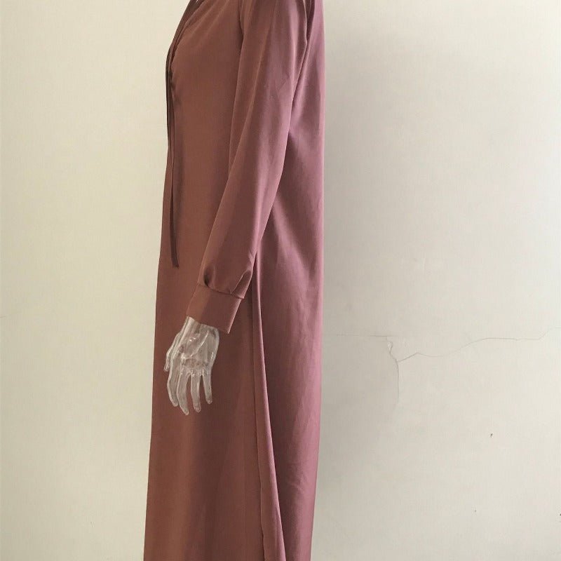 Elegant V-Neck Maxi Dress with Drawstring Design | Contemporary Modest Wear (MS121)