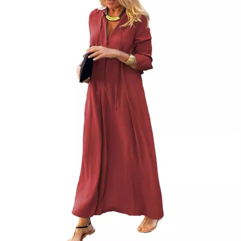 Elegant V-Neck Maxi Dress with Drawstring Design | Contemporary Modest Wear (MS121)