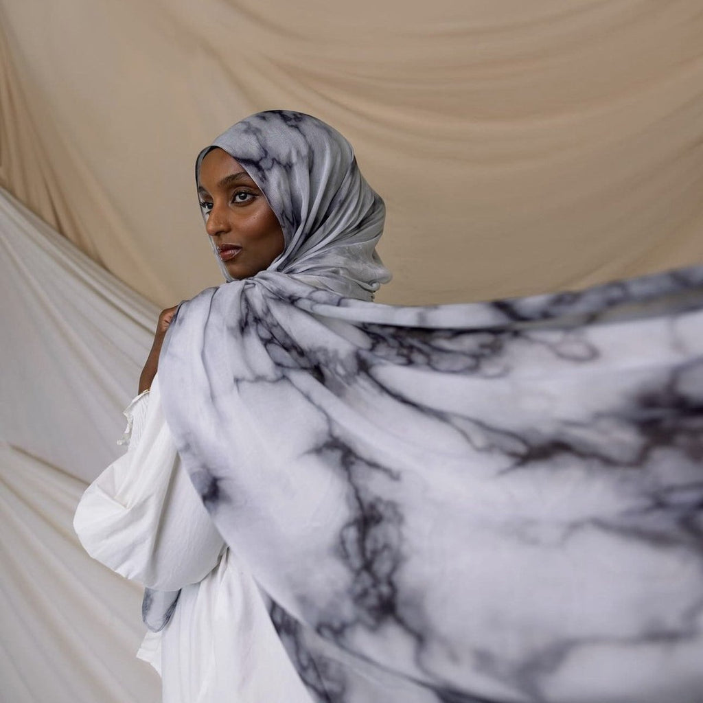 Elegant Watercolor Marble Print Headscarf Hijab (MH178)