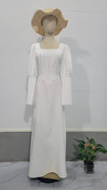 Elegant White Square Neck Long Sleeve Bubble Sleeve Modest Dress Abaya  (MA228)