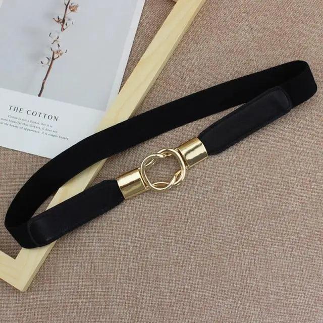Elegant Wide Fabric Strap  Silver Metal Buckle Belts For Women Trendy Women's Fashion Stretchable Classic Color Belts