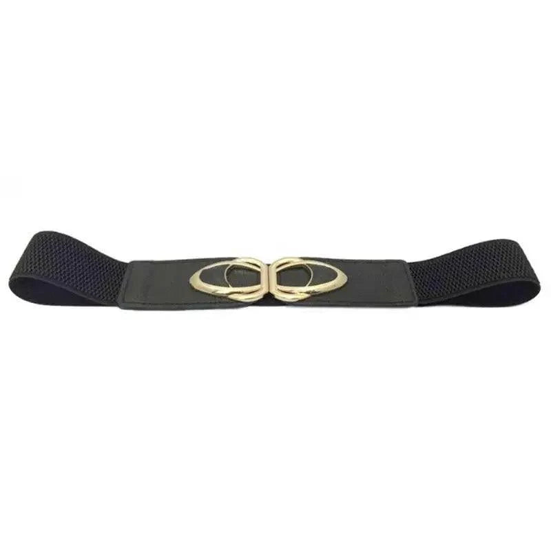 Elegant Wide Fabric Strap  Silver Metal Buckle Belts For Women Trendy Women's Fashion Stretchable Classic Color Belts