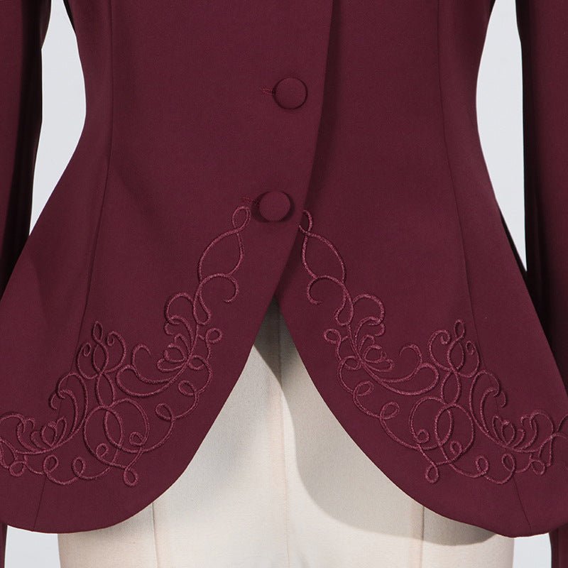 Embroidered Blazer & Pleated Skirt Set(MS214)