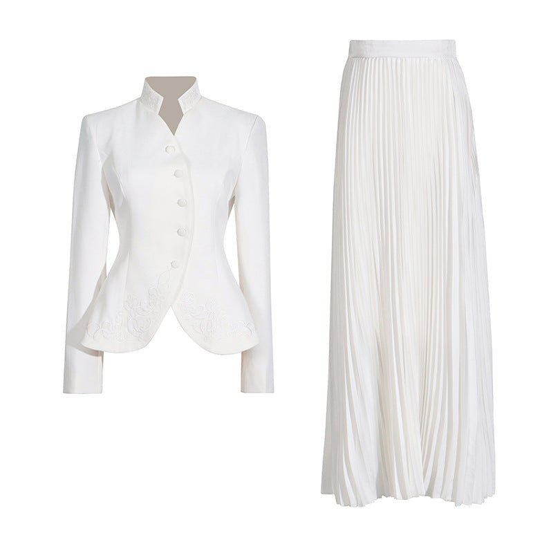 Embroidered Blazer & Pleated Skirt Set(MS214)