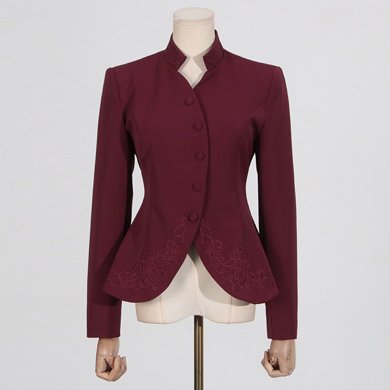 Embroidered Blazer & Pleated Skirt Set(MS214)