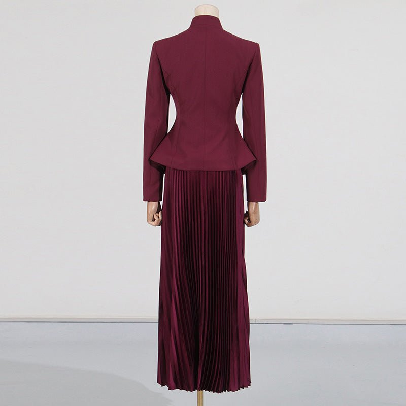 Embroidered Blazer & Pleated Skirt Set(MS214)