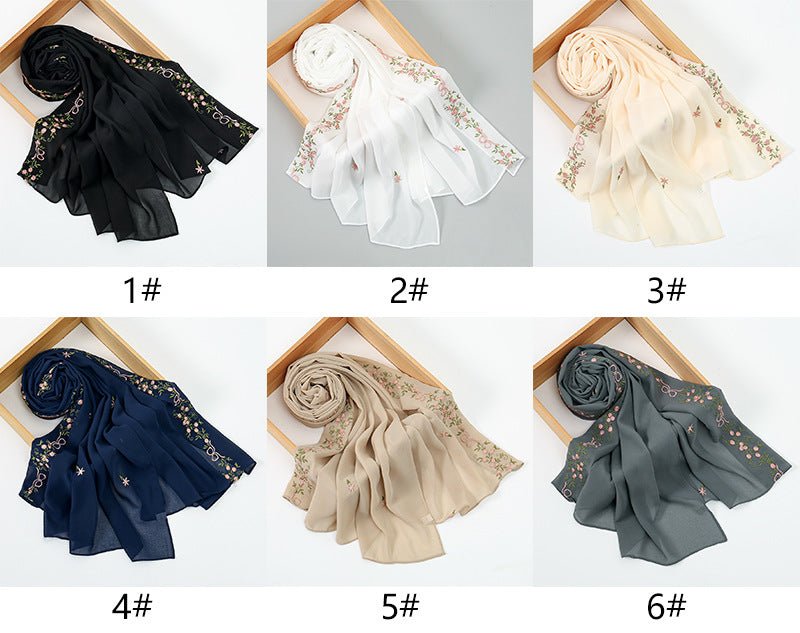 Embroidered Chiffon Hijab Scarf | Chiffon Hijab With Embroidery (MH220)