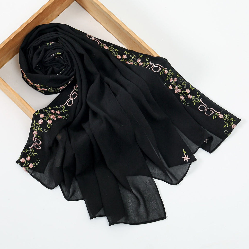 Embroidered Chiffon Hijab Scarf | Chiffon Hijab With Embroidery (MH220)