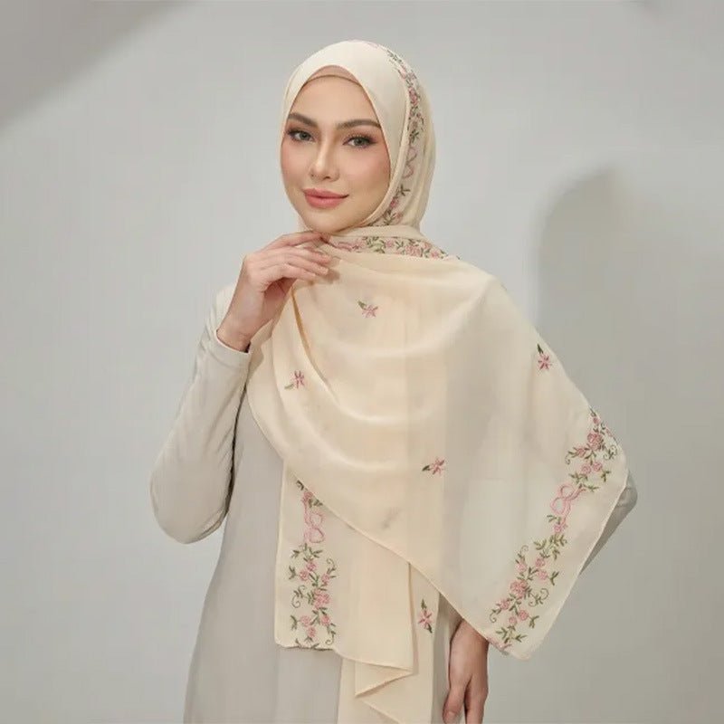 Embroidered Chiffon Hijab Scarf | Chiffon Hijab With Embroidery (MH220)