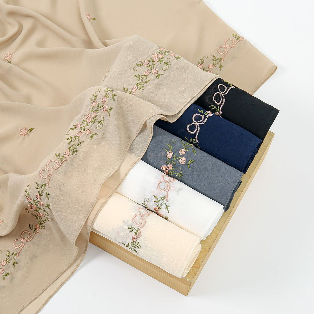 Embroidered Chiffon Hijab Scarf | Chiffon Hijab With Embroidery (MH220)