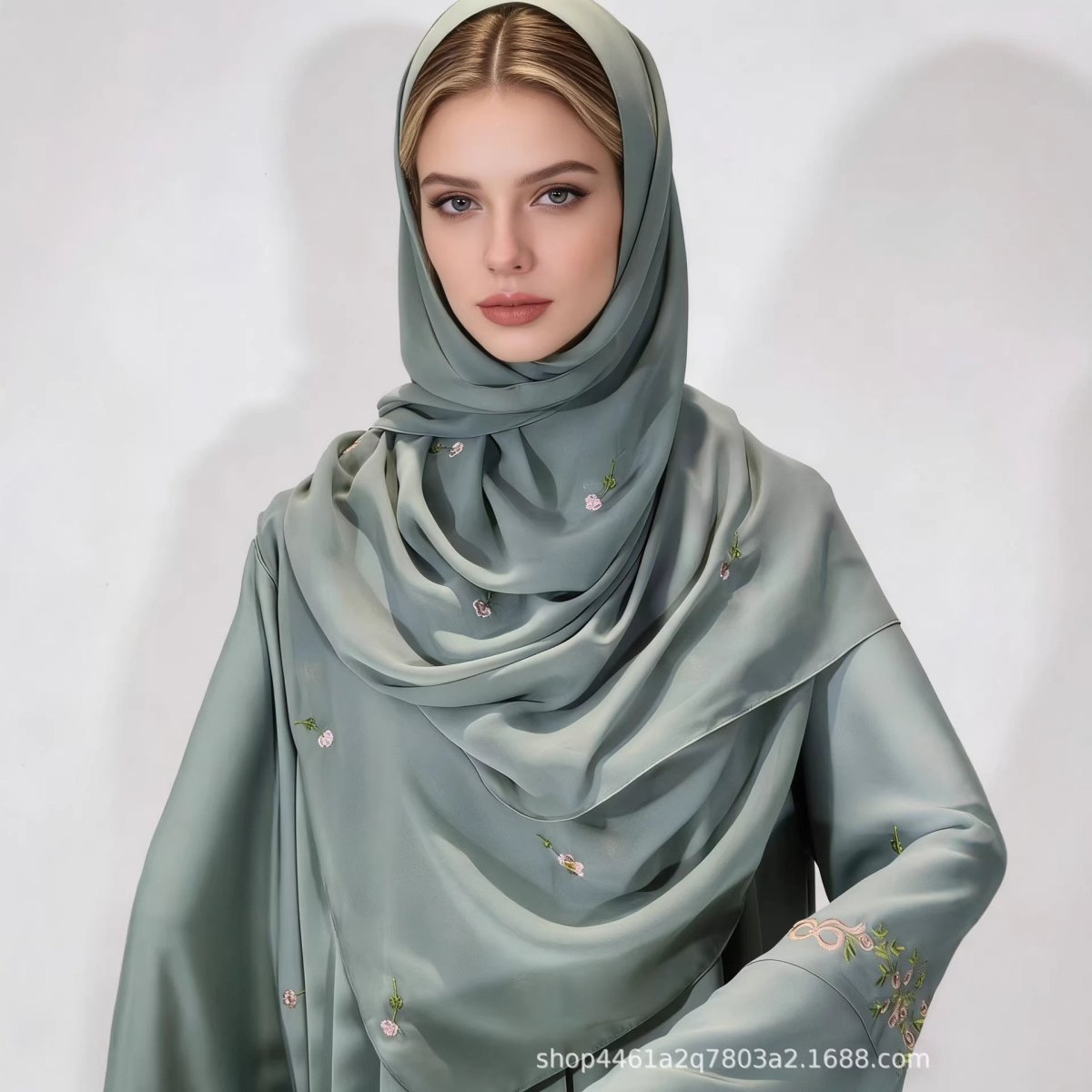 Embroidered Floral Abaya with Matching Hijab(MOA277)