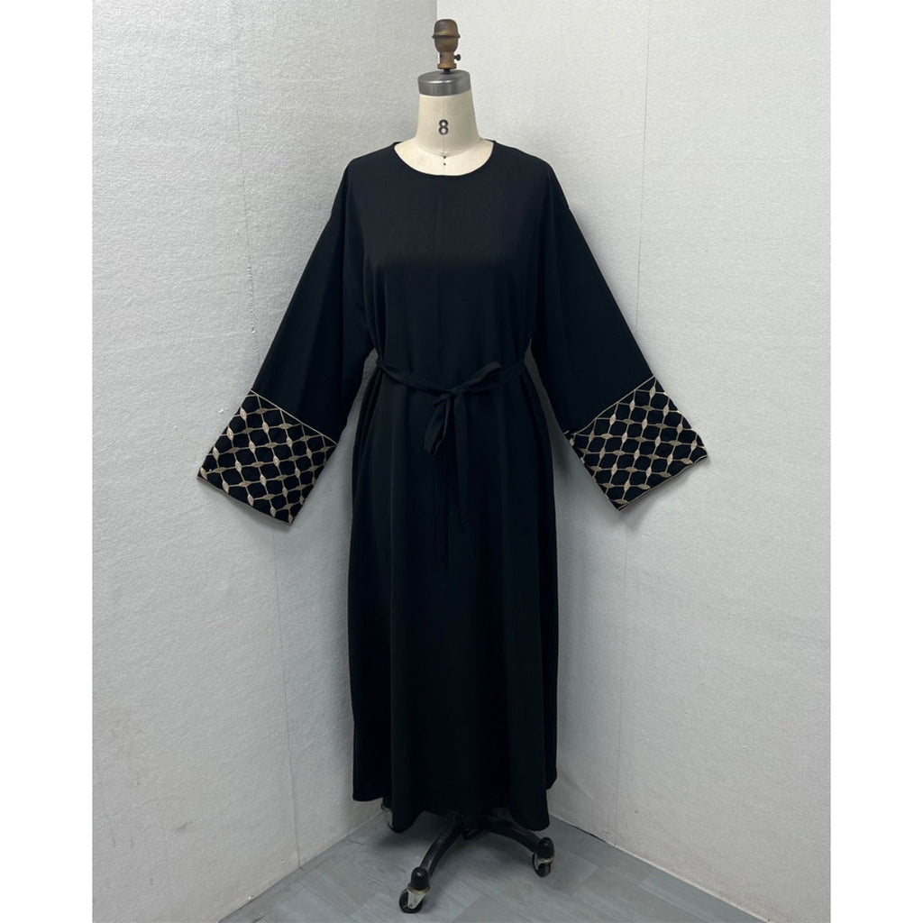 Embroidered Pattern Abaya Robe Dress - Modest Muslim Long Sleeve Maxi with Detachable Belt(MA272)