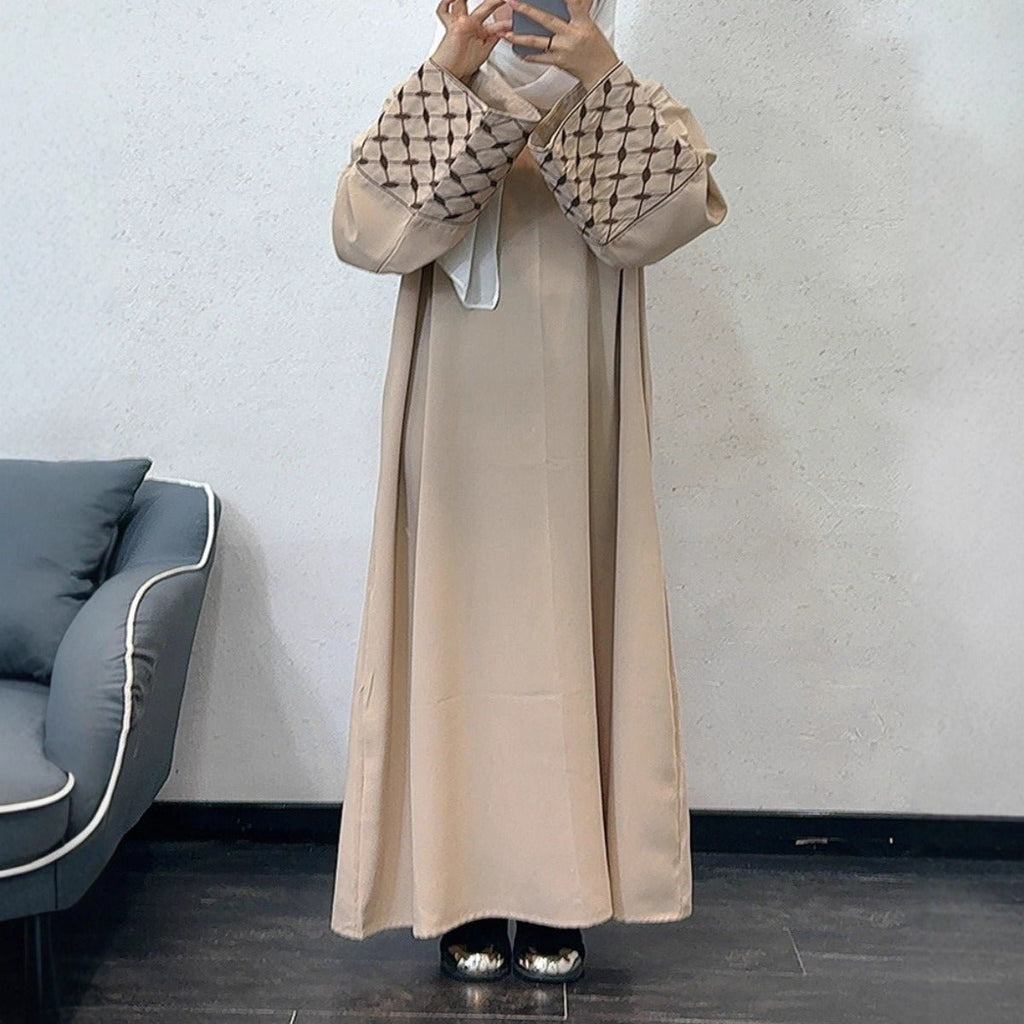 Embroidered Pattern Abaya Robe Dress - Modest Muslim Long Sleeve Maxi with Detachable Belt(MA272)