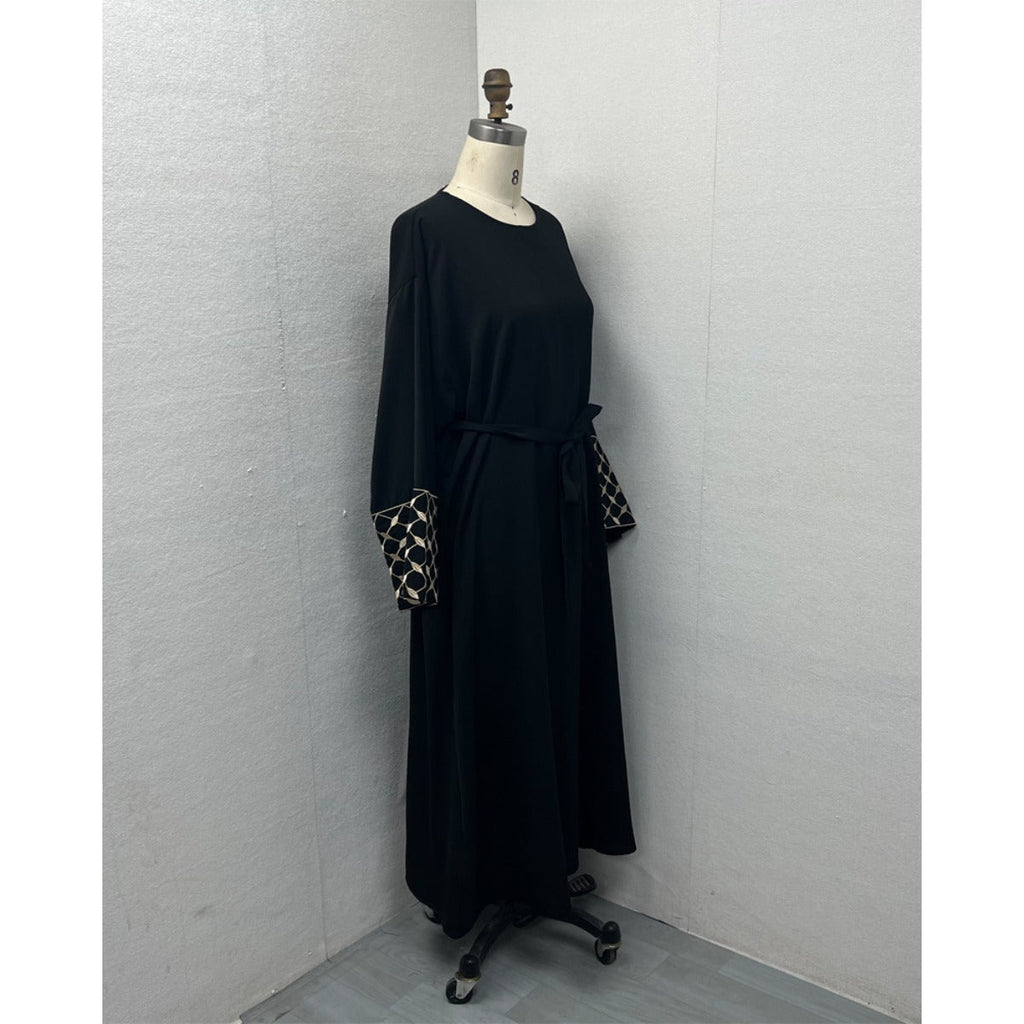 Embroidered Pattern Abaya Robe Dress - Modest Muslim Long Sleeve Maxi with Detachable Belt(MA272)