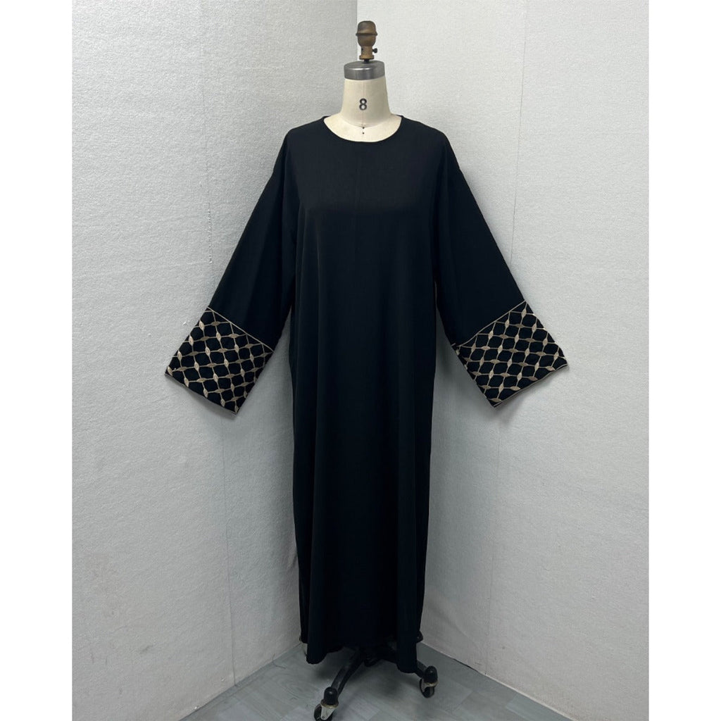 Embroidered Pattern Abaya Robe Dress - Modest Muslim Long Sleeve Maxi with Detachable Belt(MA272)