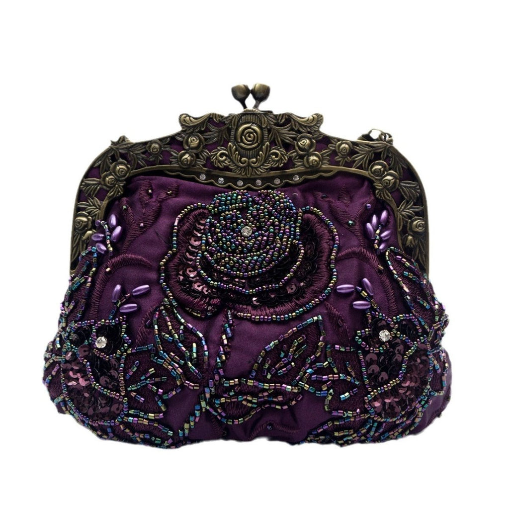 Embroidered Rose with Sequins Beads Evening Clutch Bag (MAC291)