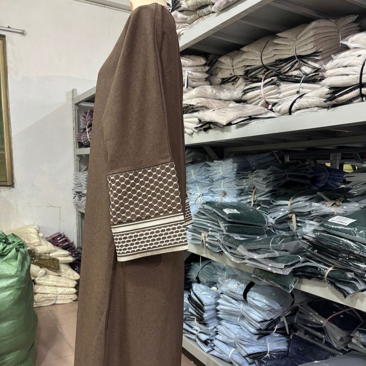 Embroidered Sleeve Abaya | Textured Open-Front Cardigan with Bell Sleeves (MOA263)