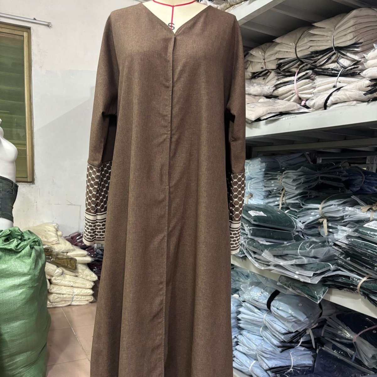 Embroidered Sleeve Abaya | Textured Open-Front Cardigan with Bell Sleeves (MOA263)