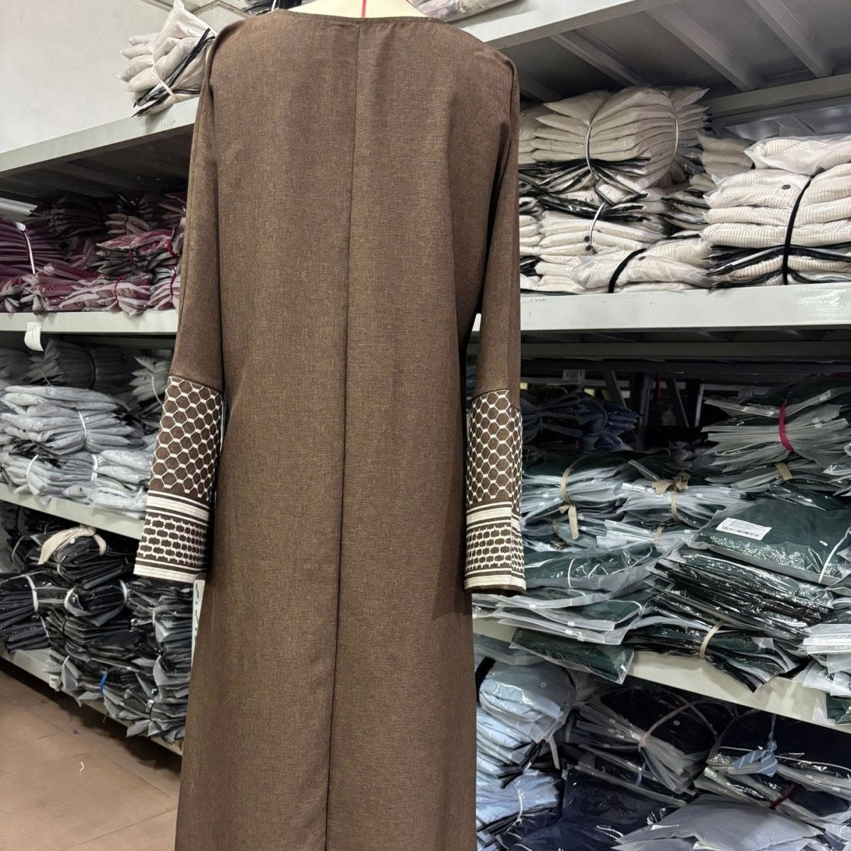 Embroidered Sleeve Abaya | Textured Open-Front Cardigan with Bell Sleeves (MOA263)