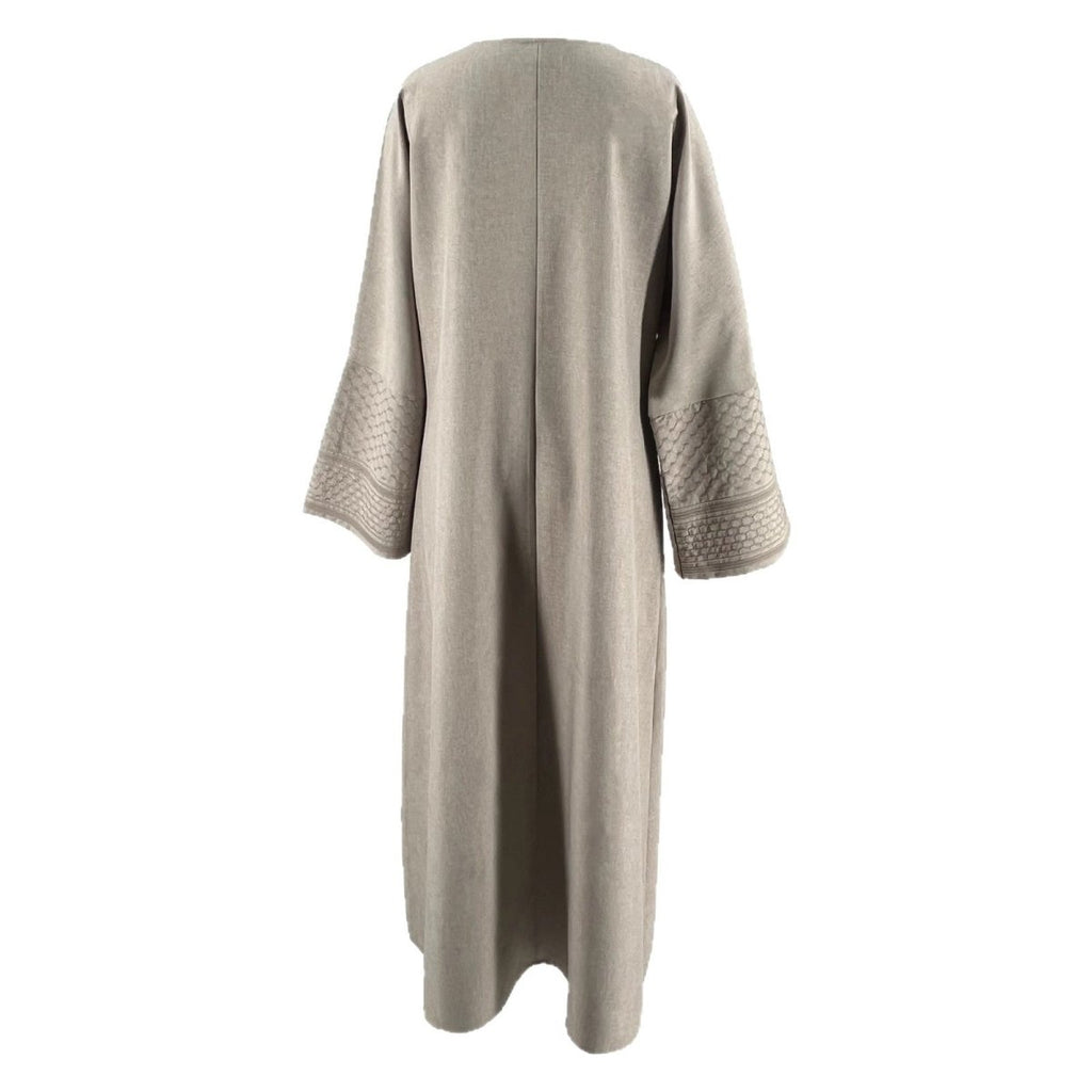 Embroidered Sleeve Abaya | Textured Open-Front Cardigan with Bell Sleeves (MOA263)