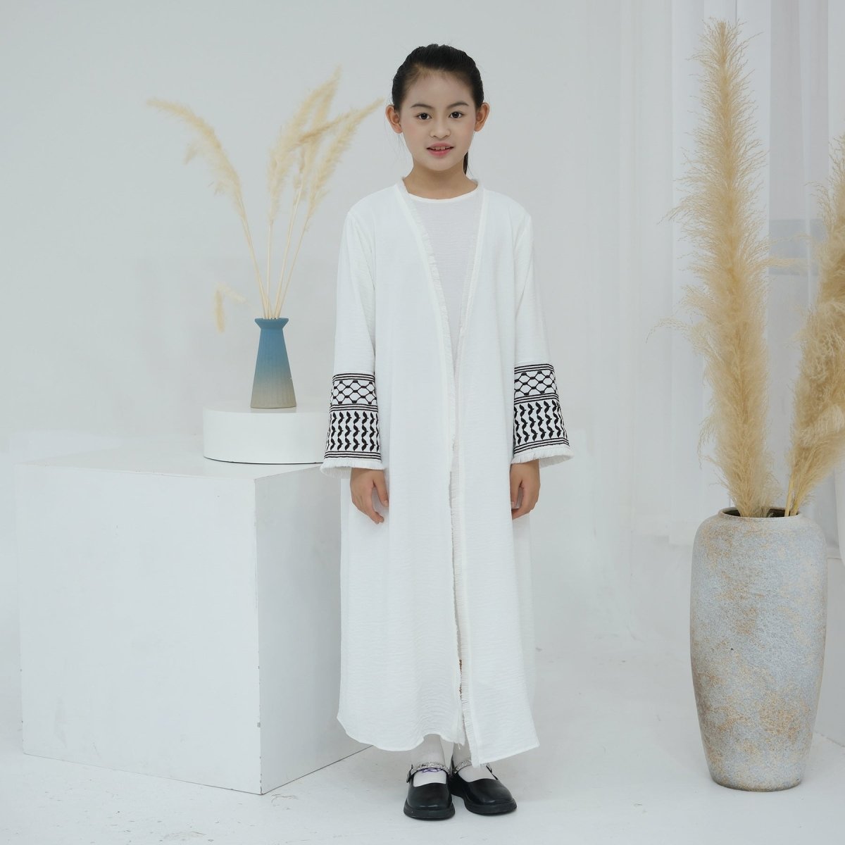 Embroidery Tassels Keffiyeh Children's Abaya (MKG014)
