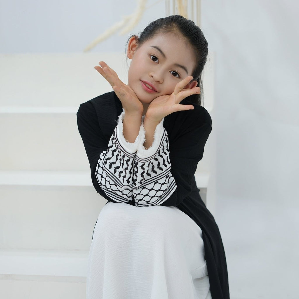 Embroidery Tassels Keffiyeh Children's Abaya (MKG014)