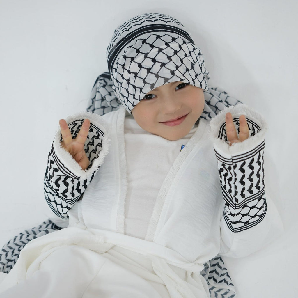 Embroidery Tassels Keffiyeh Children's Abaya (MKG014)