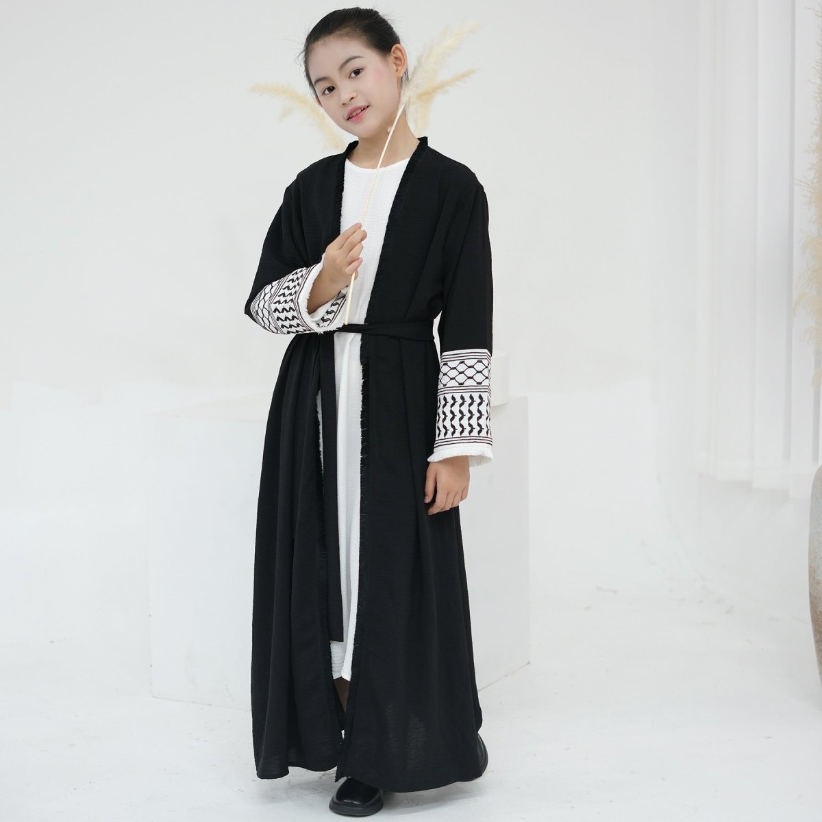 Embroidery Tassels Keffiyeh Children's Abaya (MKG014)