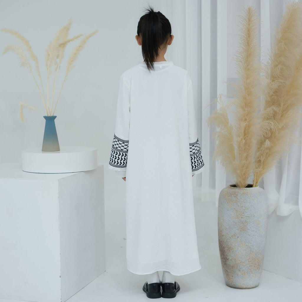 Embroidery Tassels Keffiyeh Children's Abaya (MKG014)