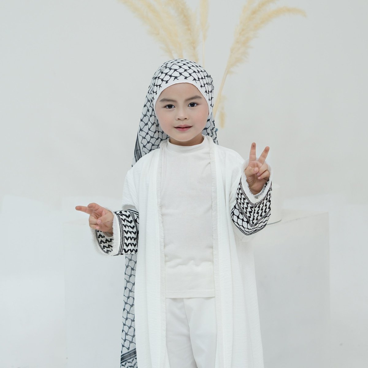 Embroidery Tassels Keffiyeh Children's Abaya (MKG014)
