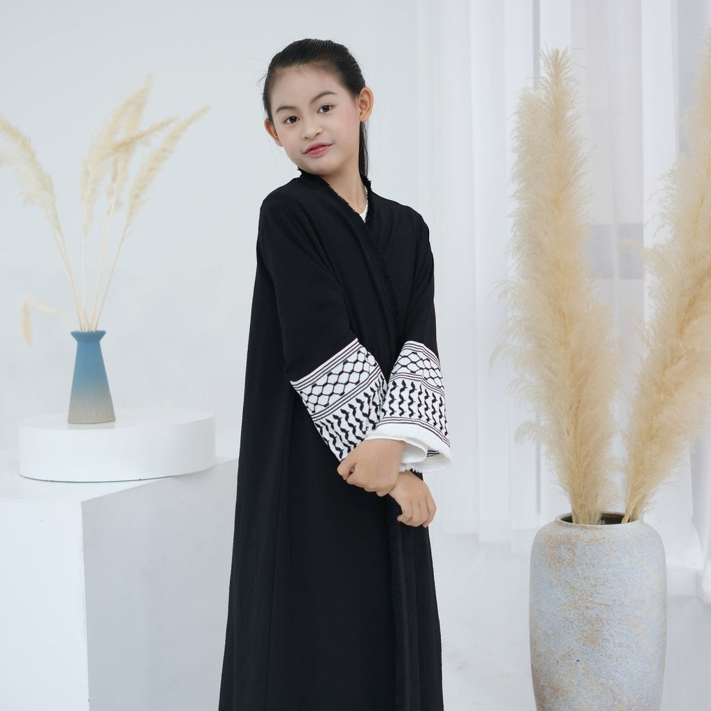 Embroidery Tassels Keffiyeh Children's Abaya (MKG014)