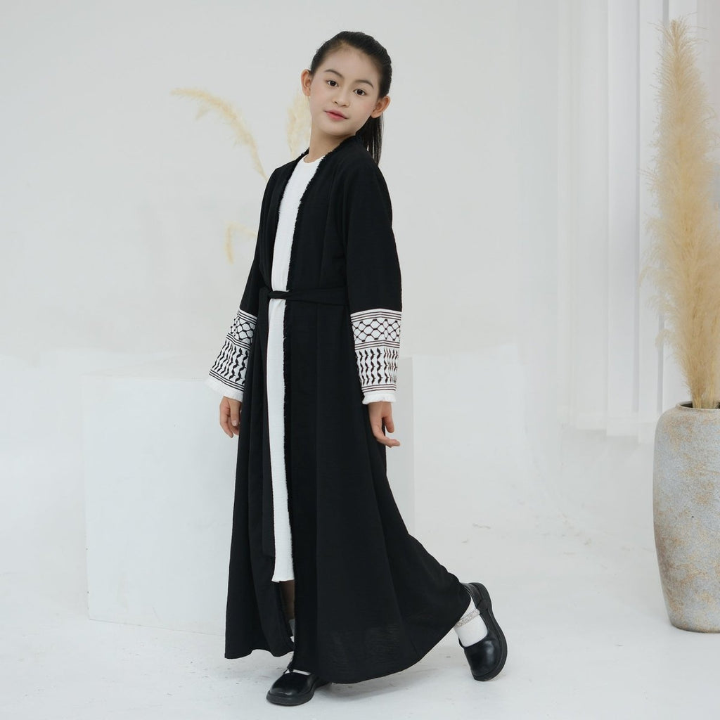 Embroidery Tassels Keffiyeh Children's Abaya (MKG014)