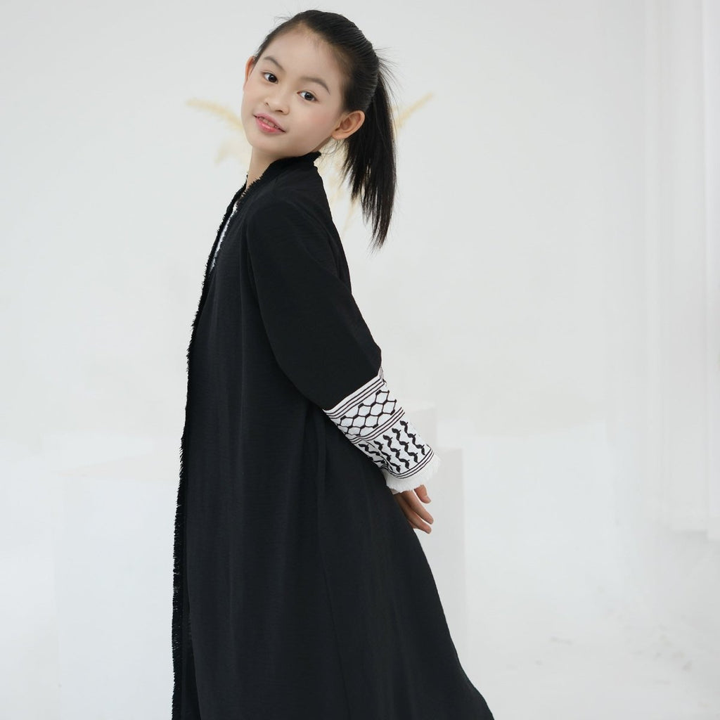 Embroidery Tassels Keffiyeh Children's Abaya (MKG014)