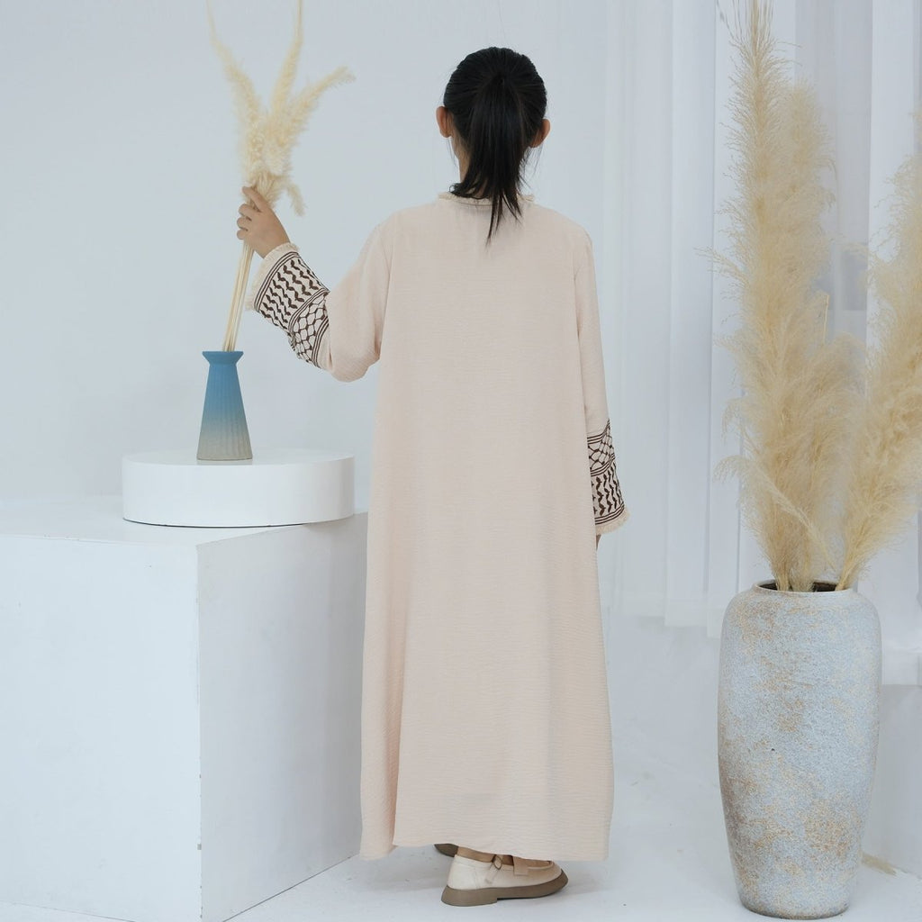 Embroidery Tassels Keffiyeh Children's Abaya (MKG014)