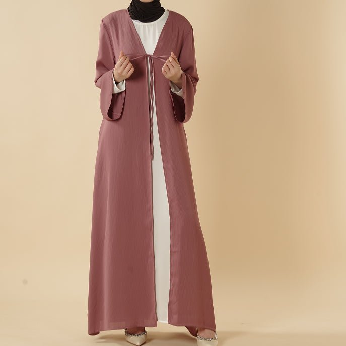 Essential Zoom Open Front Abaya with Tie Closure & Pockets (MOA309)
