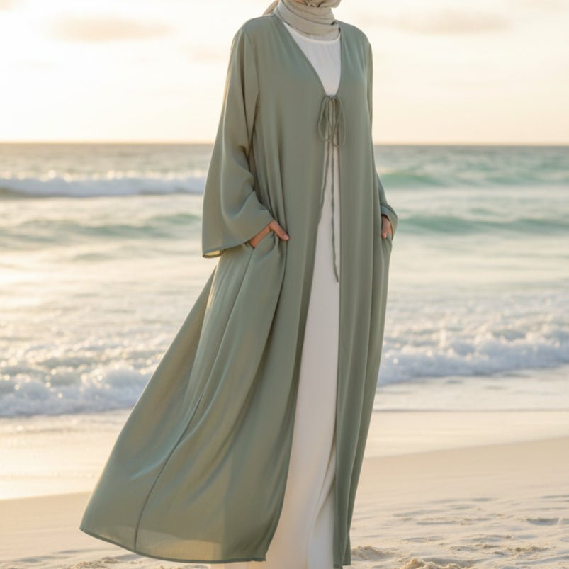 Essential Zoom Open Front Abaya with Tie Closure & Pockets (MOA309)