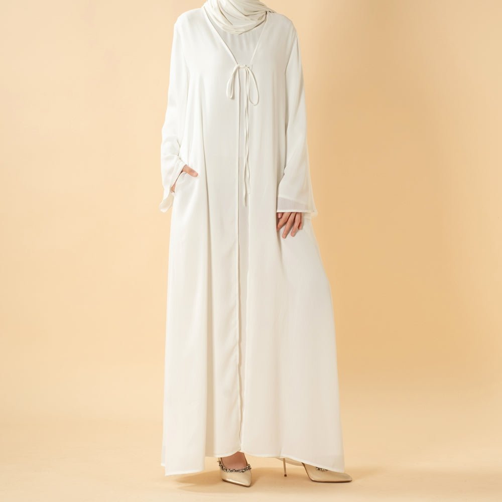 Essential Zoom Open Front Abaya with Tie Closure & Pockets (MOA309)
