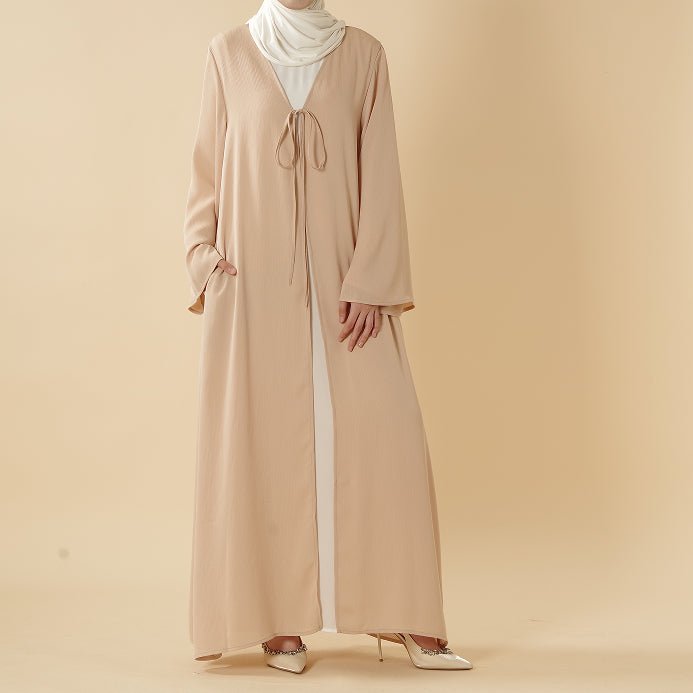 Essential Zoom Open Front Abaya with Tie Closure & Pockets (MOA309)
