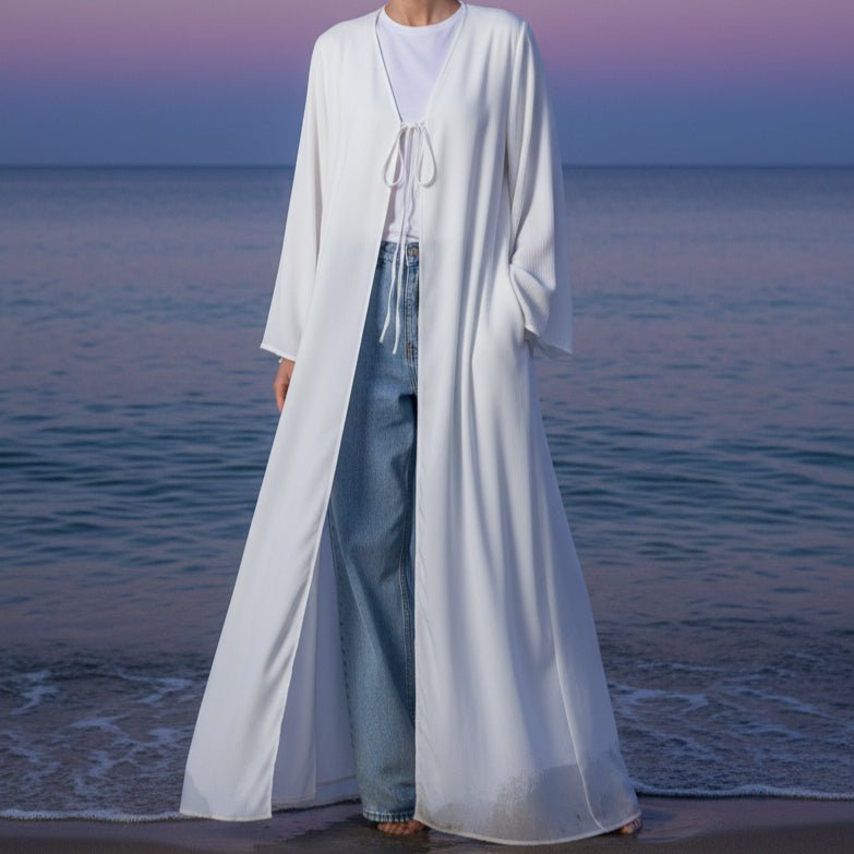 Essential Zoom Open Front Abaya with Tie Closure & Pockets (MOA309)