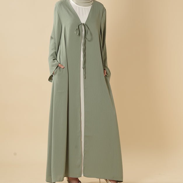 Essential Zoom Open Front Abaya with Tie Closure & Pockets (MOA309)