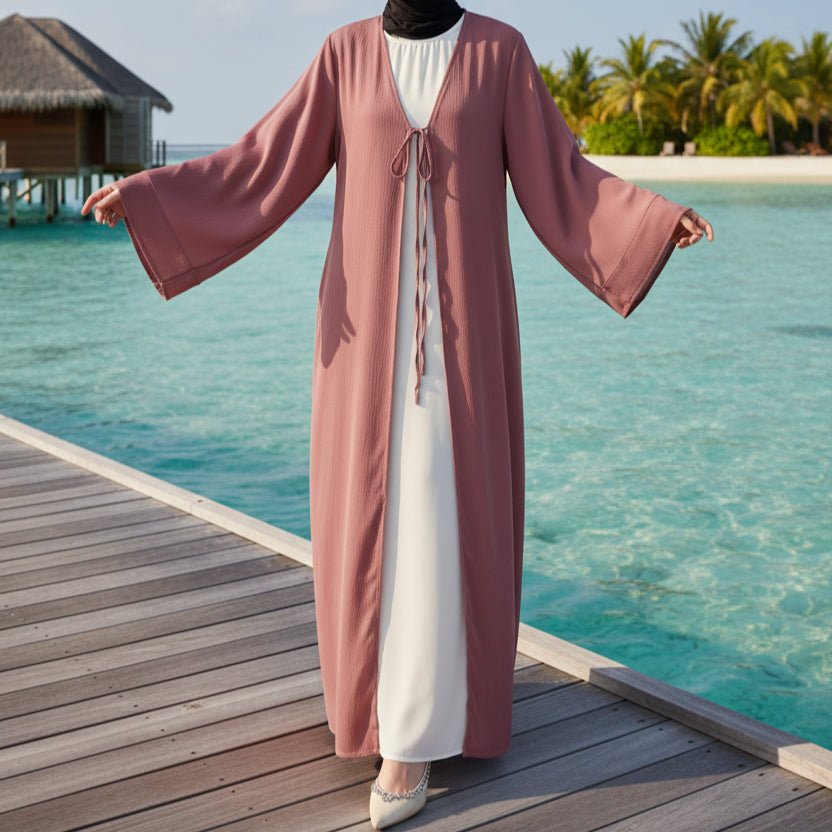 Essential Zoom Open Front Abaya with Tie Closure & Pockets (MOA309)