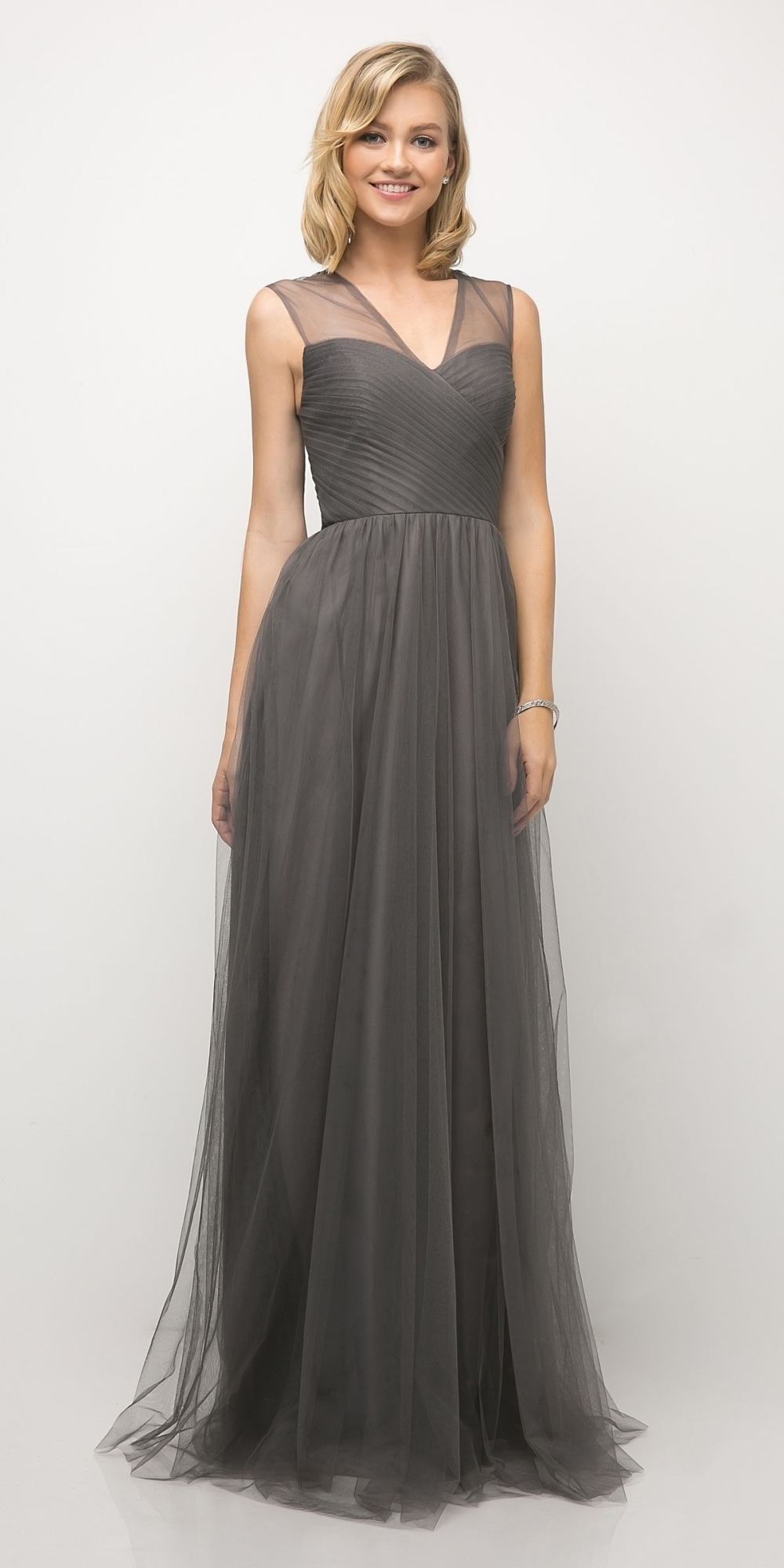 Ladivine ET320 Illusion V-Neck and Back Long Formal Dress Sleeveless