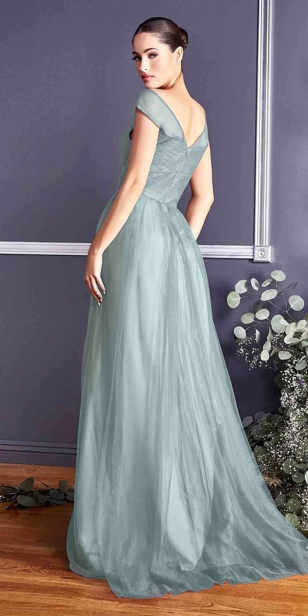 CLEARANCE - Ladivine ET320 Illusion V-Neck and Back Long Dress (Size 14)