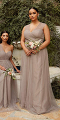 CLEARANCE - Ladivine ET320 Illusion V-Neck and Back Long Dress (Size 14)