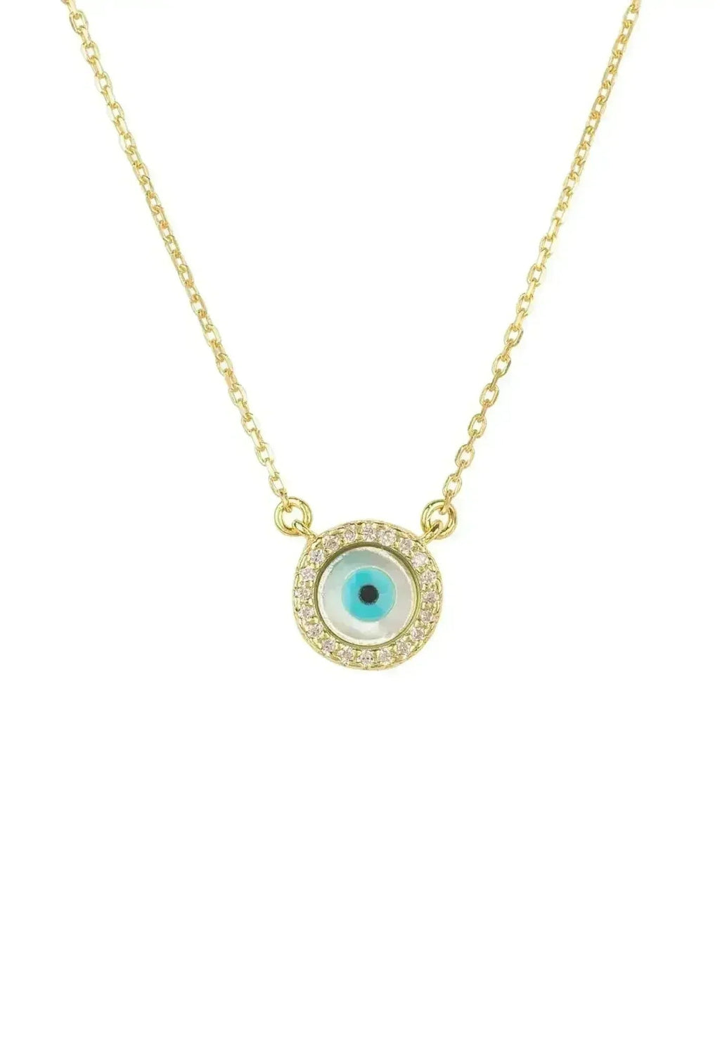 Evil Eye Mother Of Pearl Necklace Cz Gold