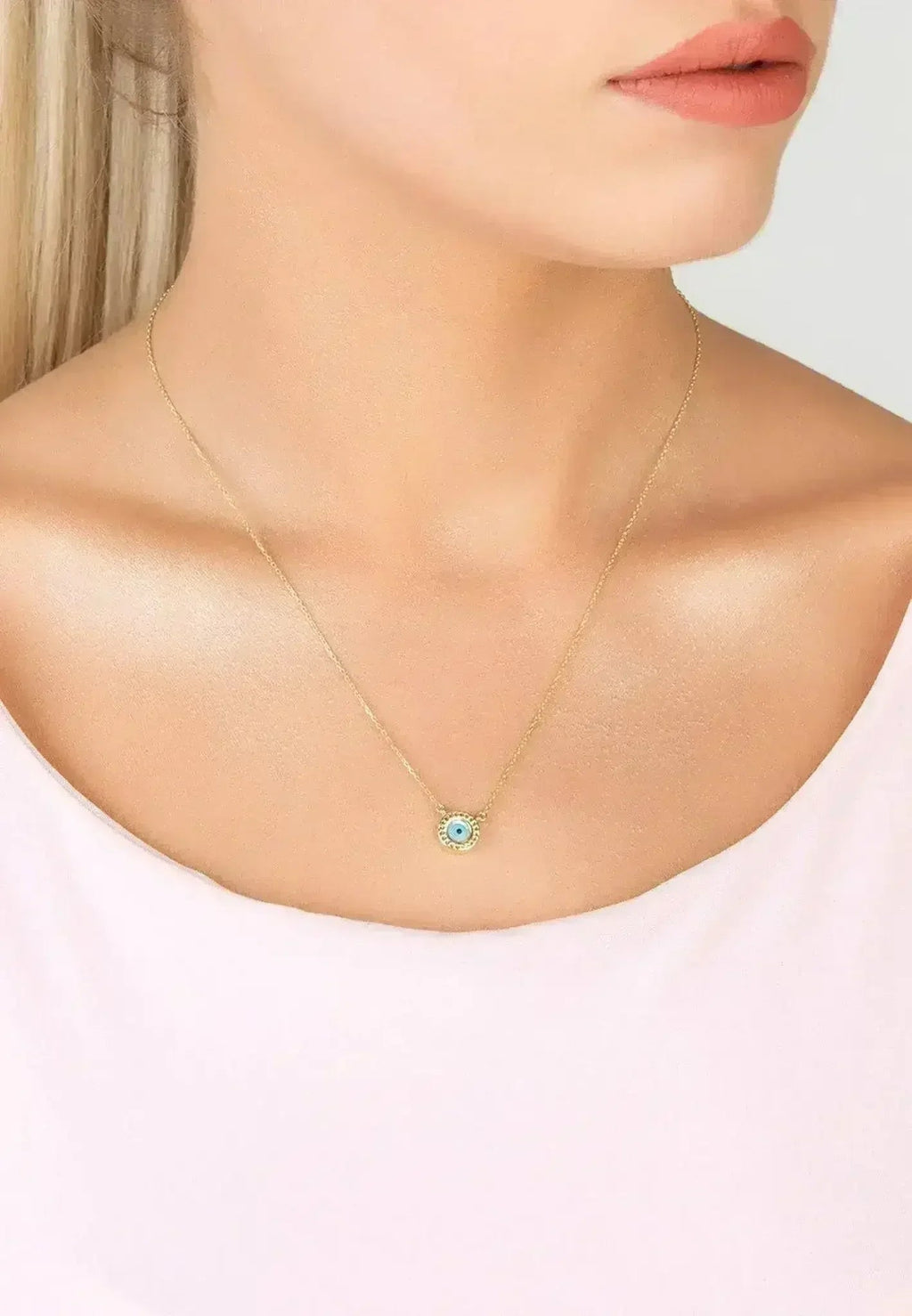 Evil Eye Mother Of Pearl Necklace Cz Gold