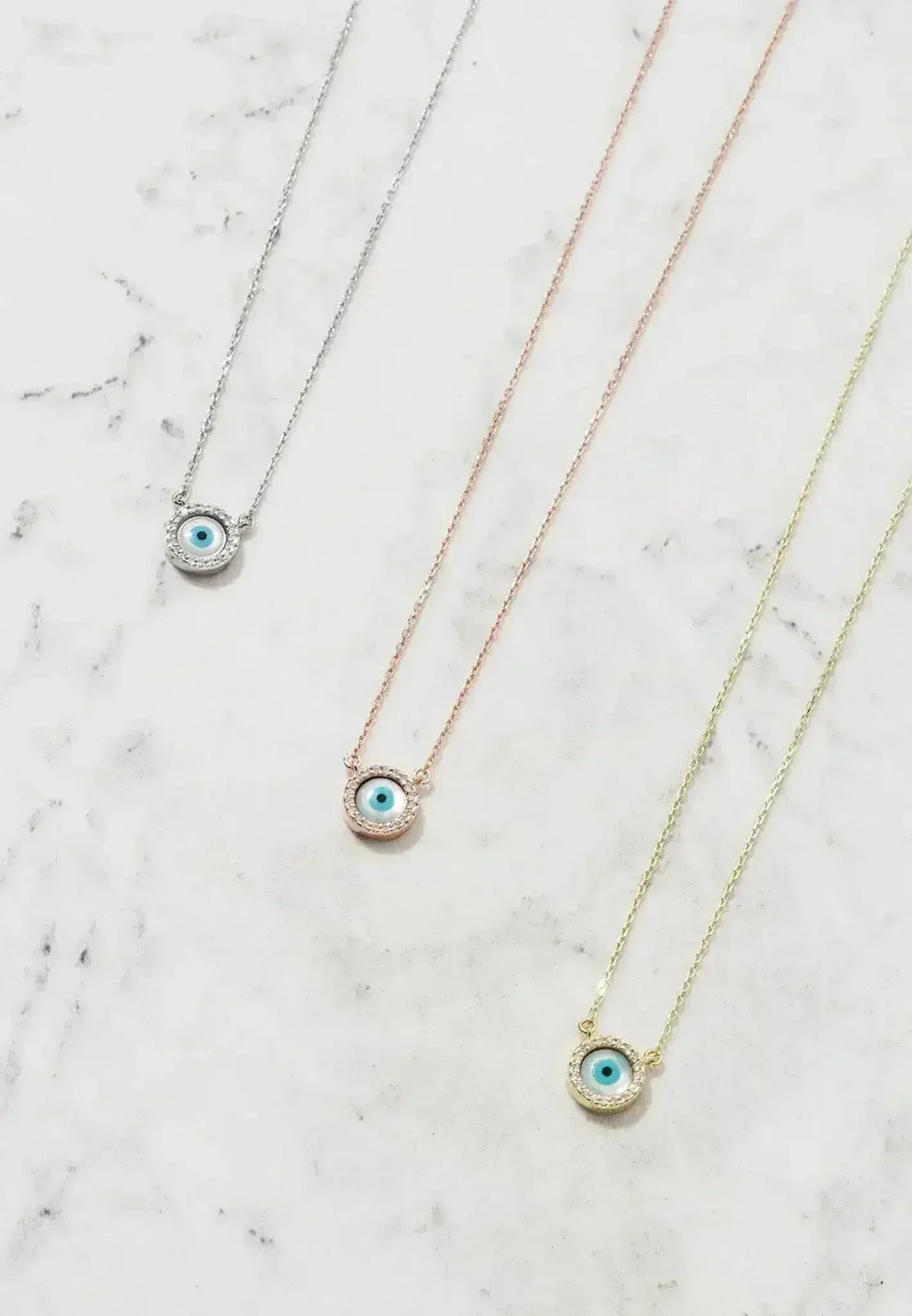 Evil Eye Mother Of Pearl Necklace Cz Gold